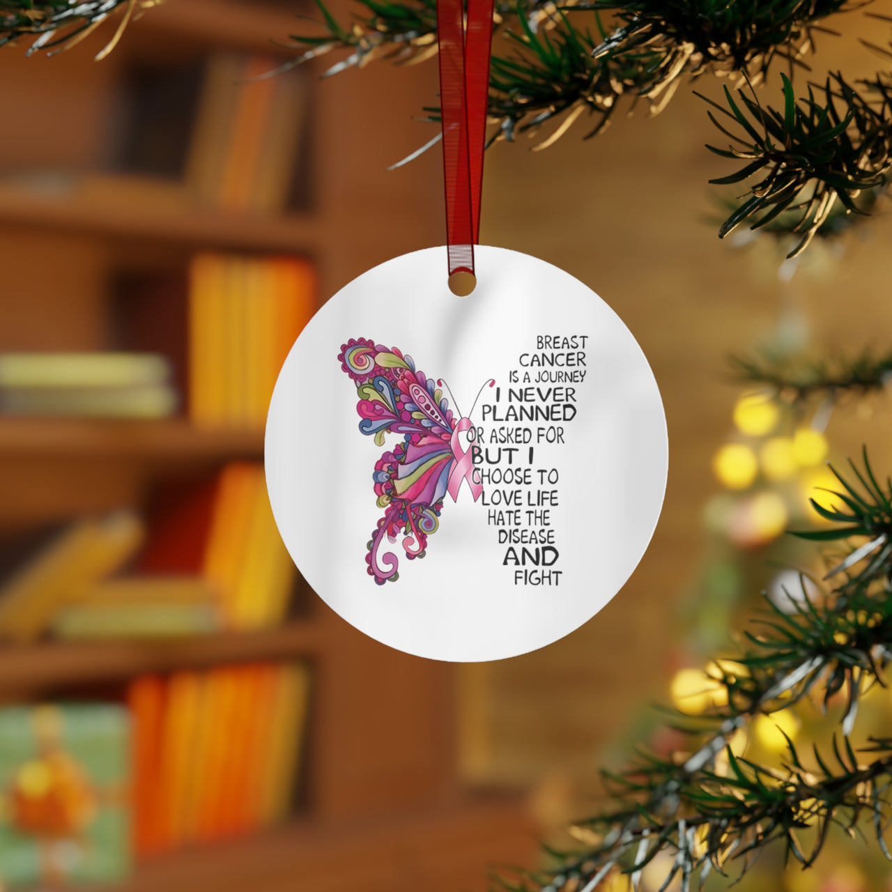 Butterfly Breast Cancer Christmas Ornament