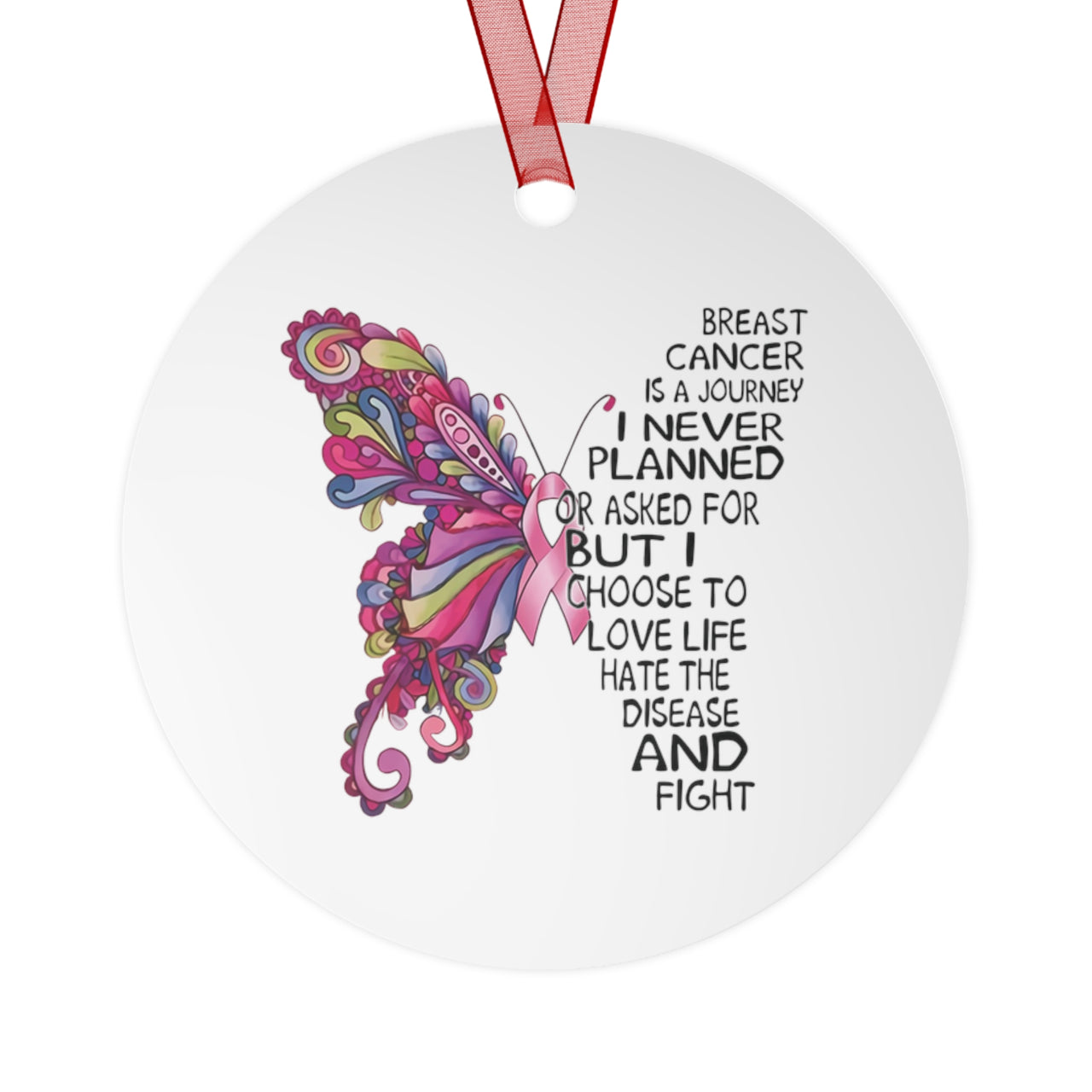 Butterfly Breast Cancer Christmas Ornament