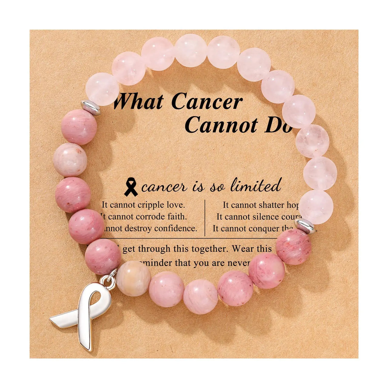 Breast Cancer Awareness Natural Stones Crystal Bracelet